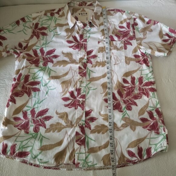 VSTR Men's XXL Off White Cotton Floral Hawaiian Short Sleeved Button Up Shirt - Picture 14 of 16